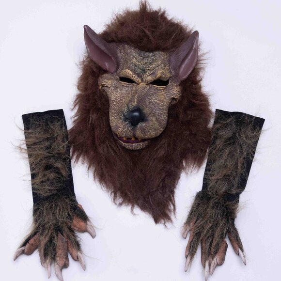 Halloween Werewolf Wolfman Mask and Gloves-Spooky Monster Costume - Picture 1 of 4